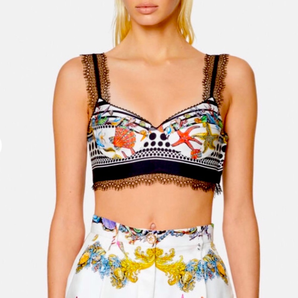 Versace Original Super Sale !! 
Trésor Pinstripe-print silk bralette top NWT